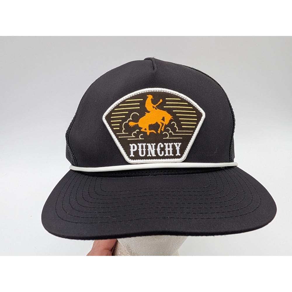 Hooey Punchy Black Trucker Hat Western Bronco Patch Snapback Rope Cap